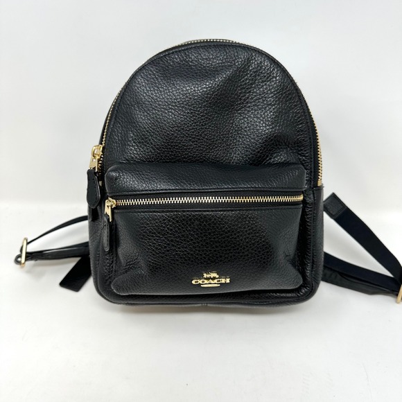 Coach Mini Charlie Pebbled Leather Backpack Black - Picture 1 of 13